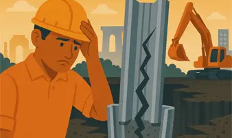 Engineers inspecting piling work at a construction site in India