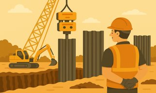 Deep basement under construction using diaphragm wall technique in Surat